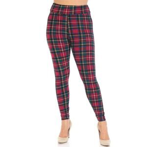 Plus‎ Size Womens Buttery Soft Modish Plaid High Waisted Plus Size Leggings